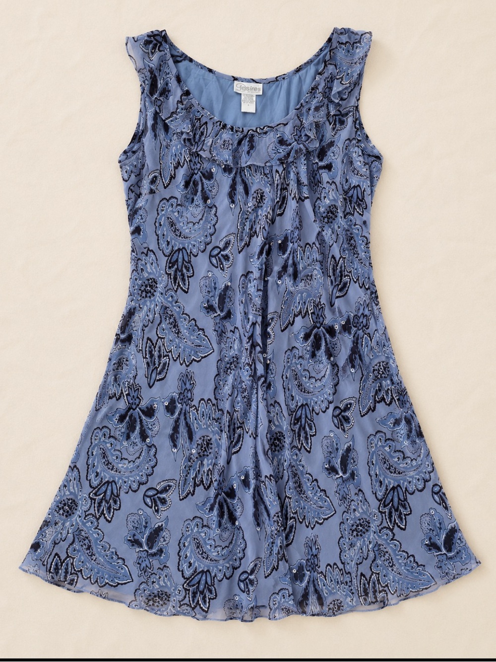 Y2K Desires Blue Paisley Beaded Sleeveless Dress Size Medum Boho Midi Fairy